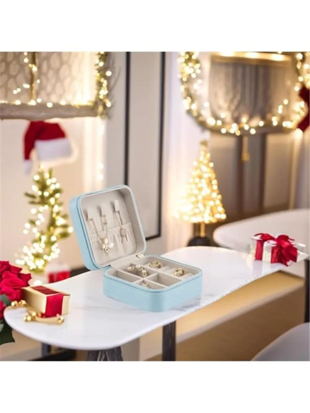 Small Travel Jewelry Box Organizer Women Girls Rings Earrings Necklaces Blue